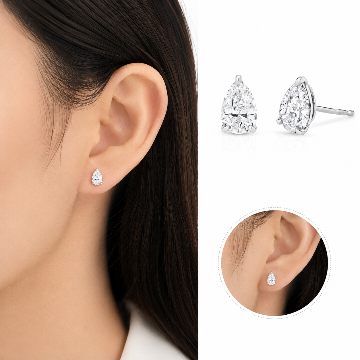 Pear Cut Lab Diamond Stud Earrings