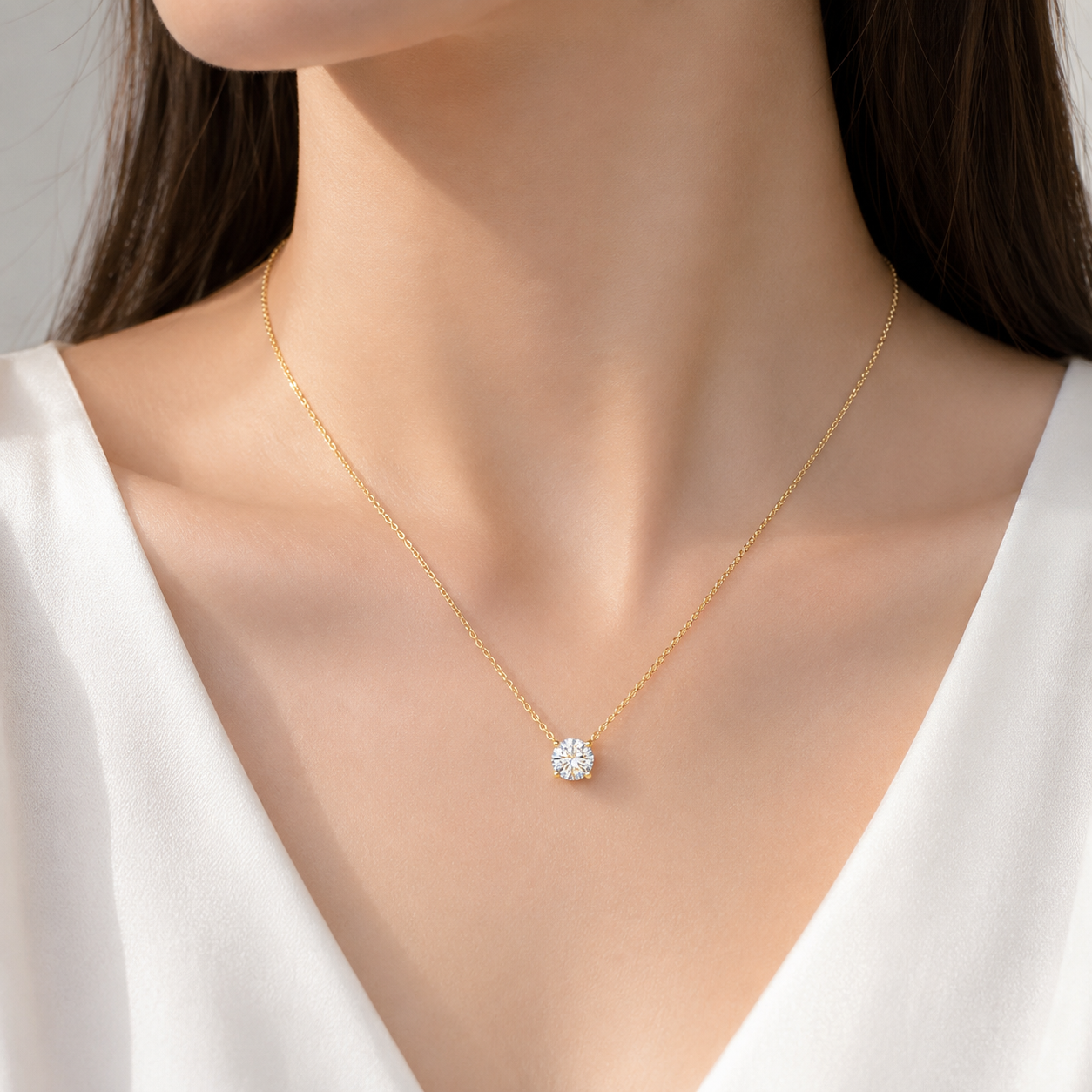 Four Prong Solitaire Lab Grown Diamond Pendant Necklace
