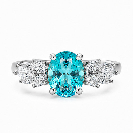 3.23 CT Lab-Grown Blue Gemstone |  Platinum Ring