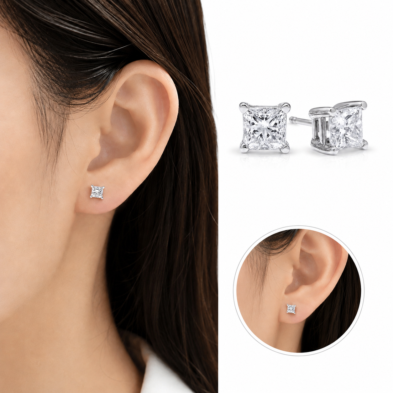 Princess Cut Lab Diamond Stud Earrings