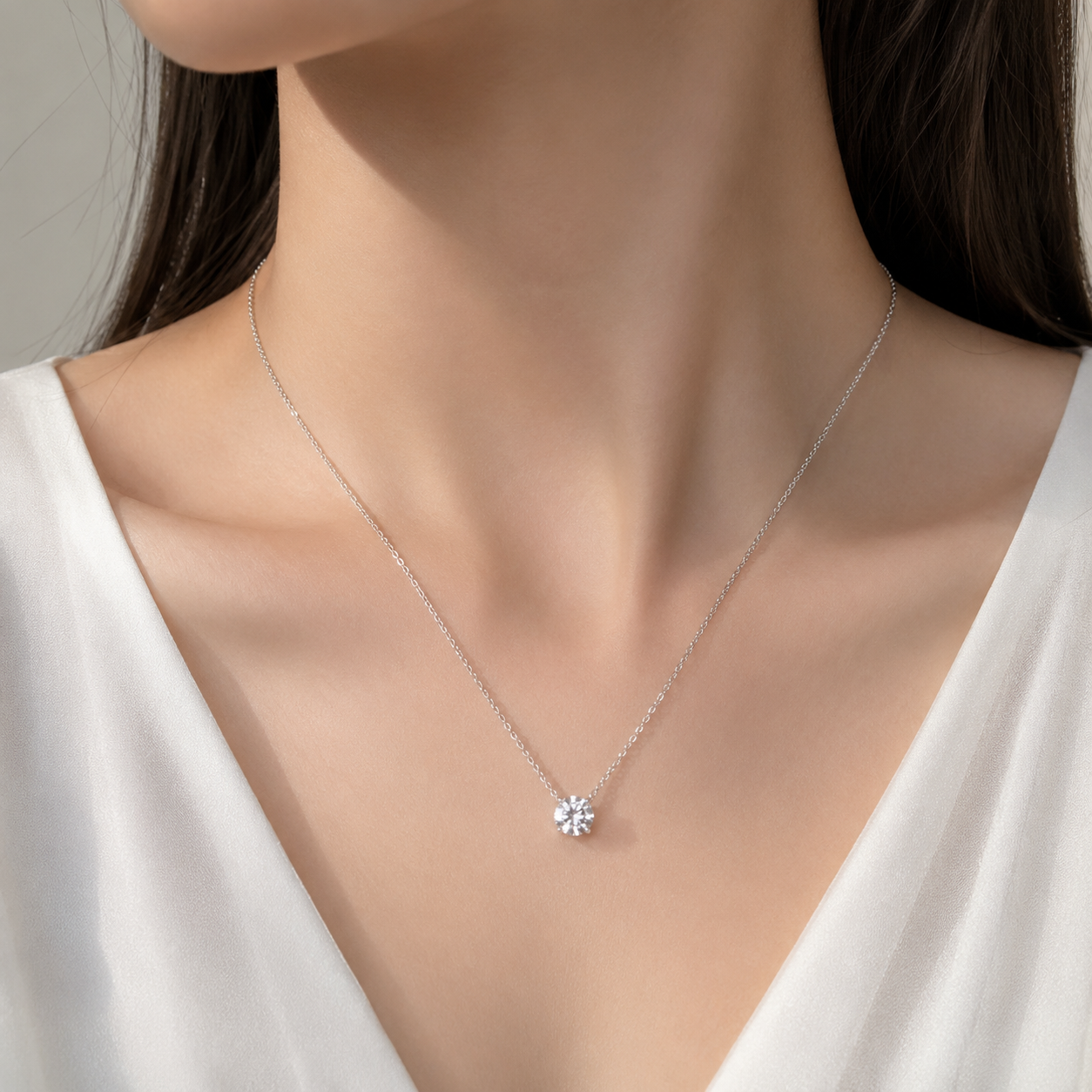 Four Prong Solitaire Lab Grown Diamond Pendant Necklace