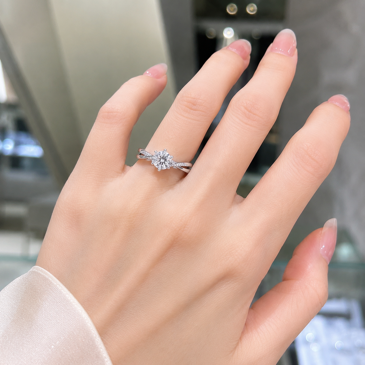 6 Prong Setting Twisted Pavé Solitaire Ring