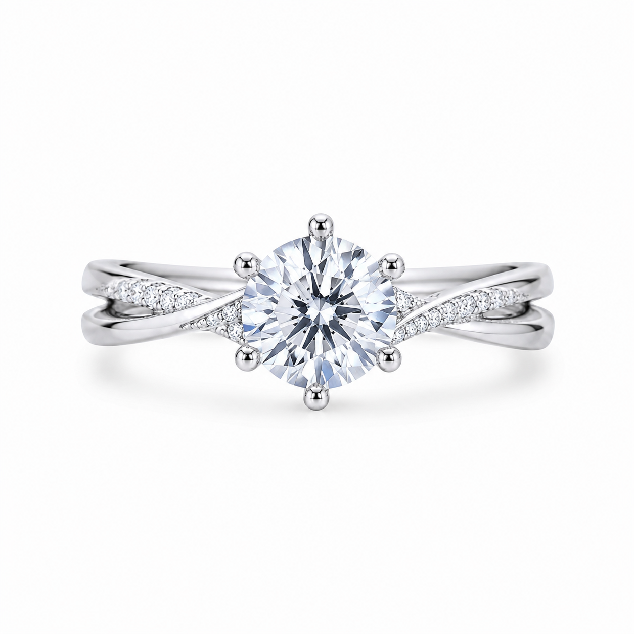6 Prong Setting Twisted Pavé Solitaire Ring