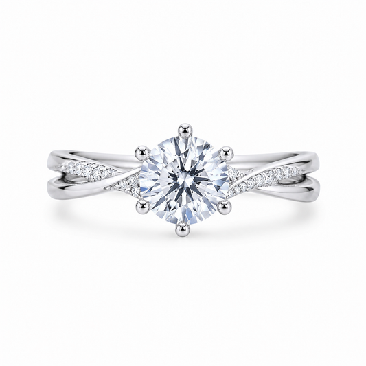 6 Prong Setting Twisted Pavé Solitaire Ring