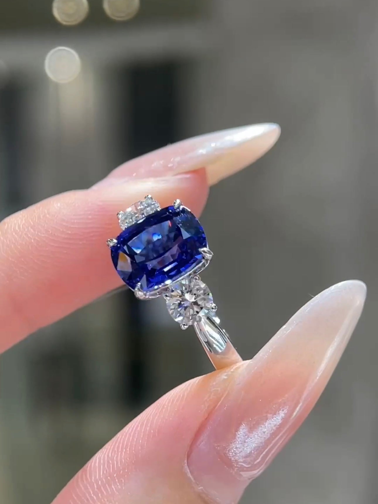 3.03 CT Royal Blue Lab-Grown Sapphire Ring | Platinum