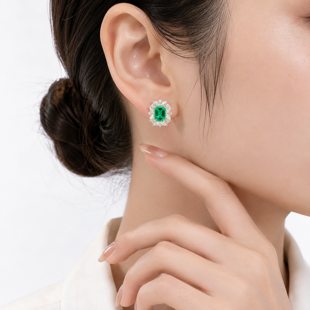 1.905 CT Emerald-Cut Lab-Grown Gemstone Stud Earrings | 14K Gold