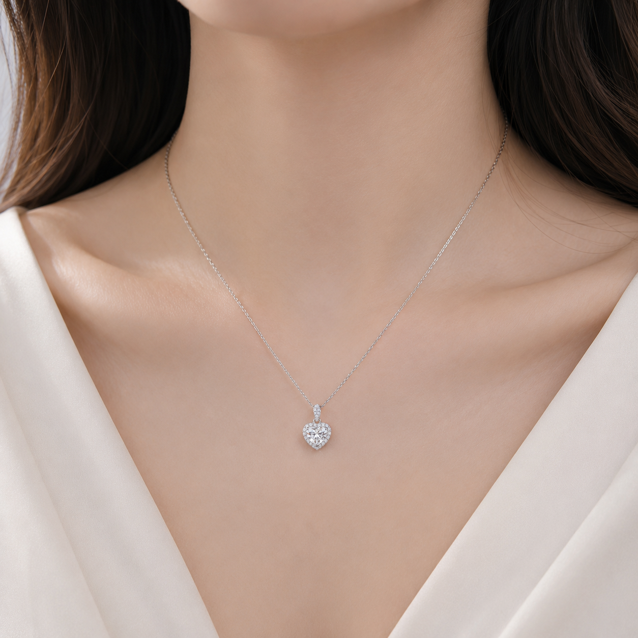 1.07 CT Heart Lab-Grown Diamond Halo Pendant | PT950 Platinum | D Color | VS1