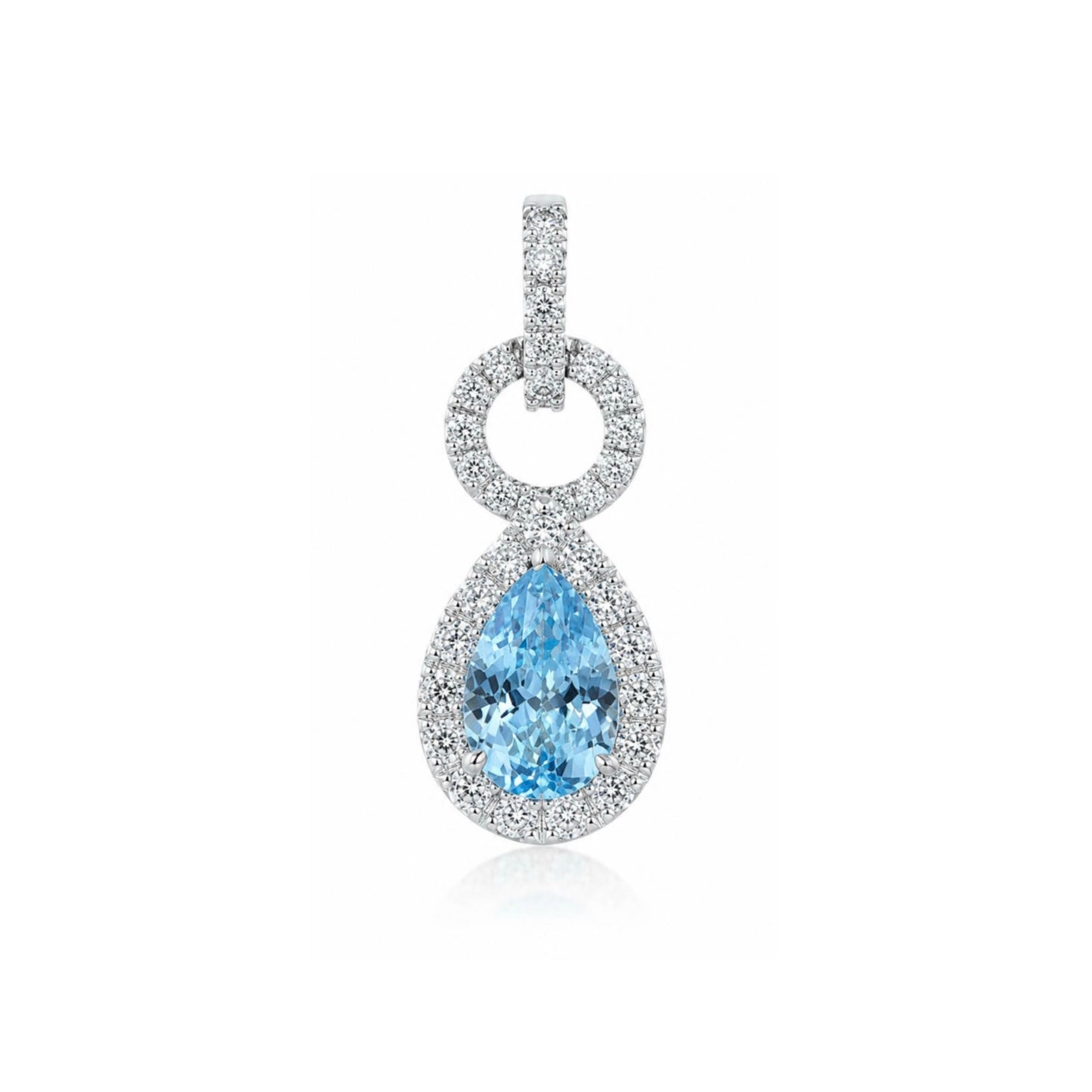 1.08ct Pear Cut Blue Lab Diamond Halo Pendant | Platinum