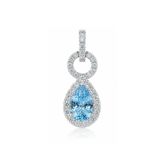 1.08ct Pear Cut Blue Lab Diamond Halo Pendant | Platinum
