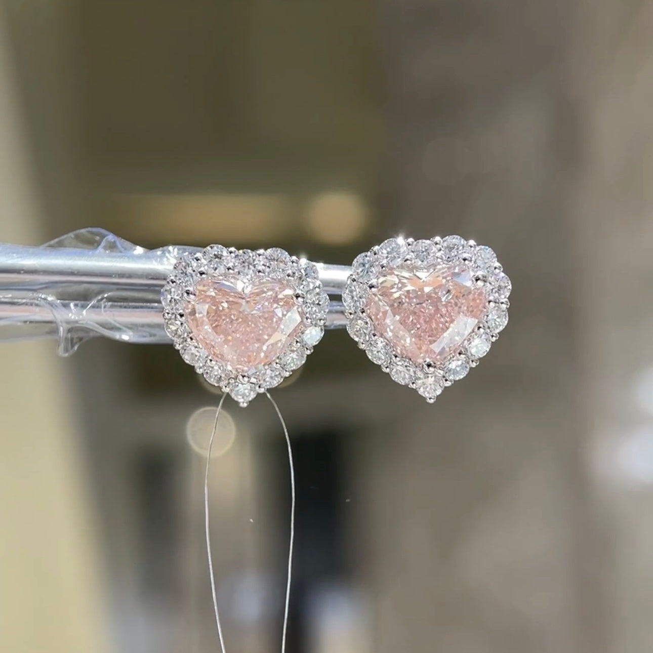 2.02 CT Fancy Intense Pink Heart Lab-Grown Diamond Stud Earrings | 18K Gold | VS1