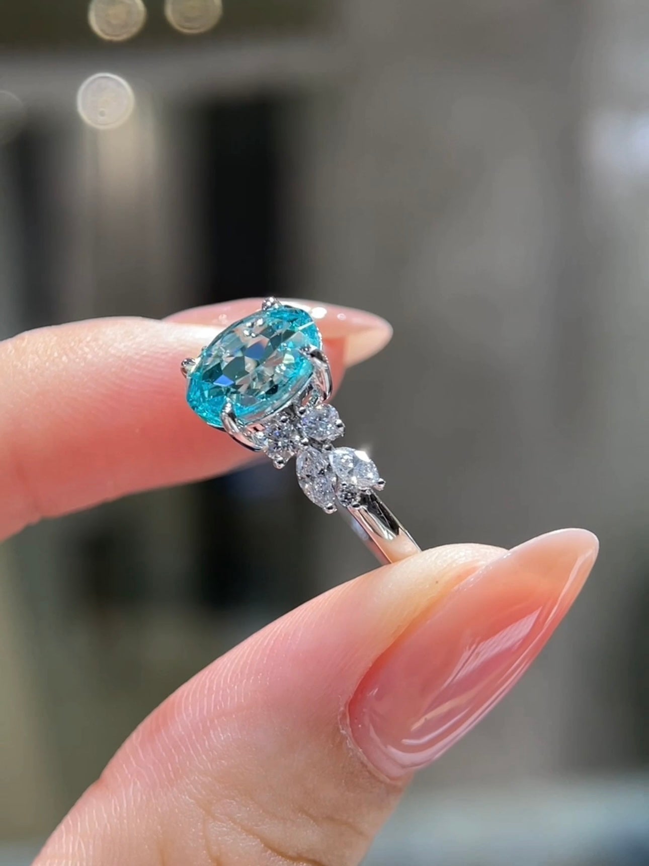 3.23 CT Lab-Grown Blue Gemstone |  Platinum Ring