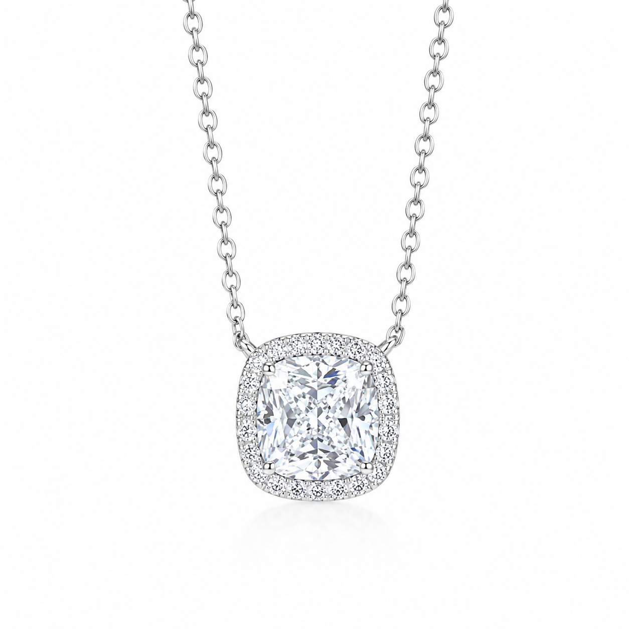 2.00 CT Cushion Cut Lab Grown Diamond Halo Pendant Necklace | Platinum