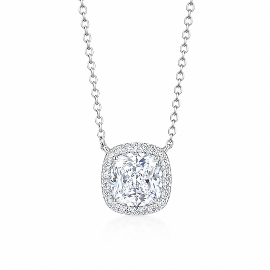 2.00 CT Cushion Cut Lab Grown Diamond Halo Pendant Necklace | Platinum