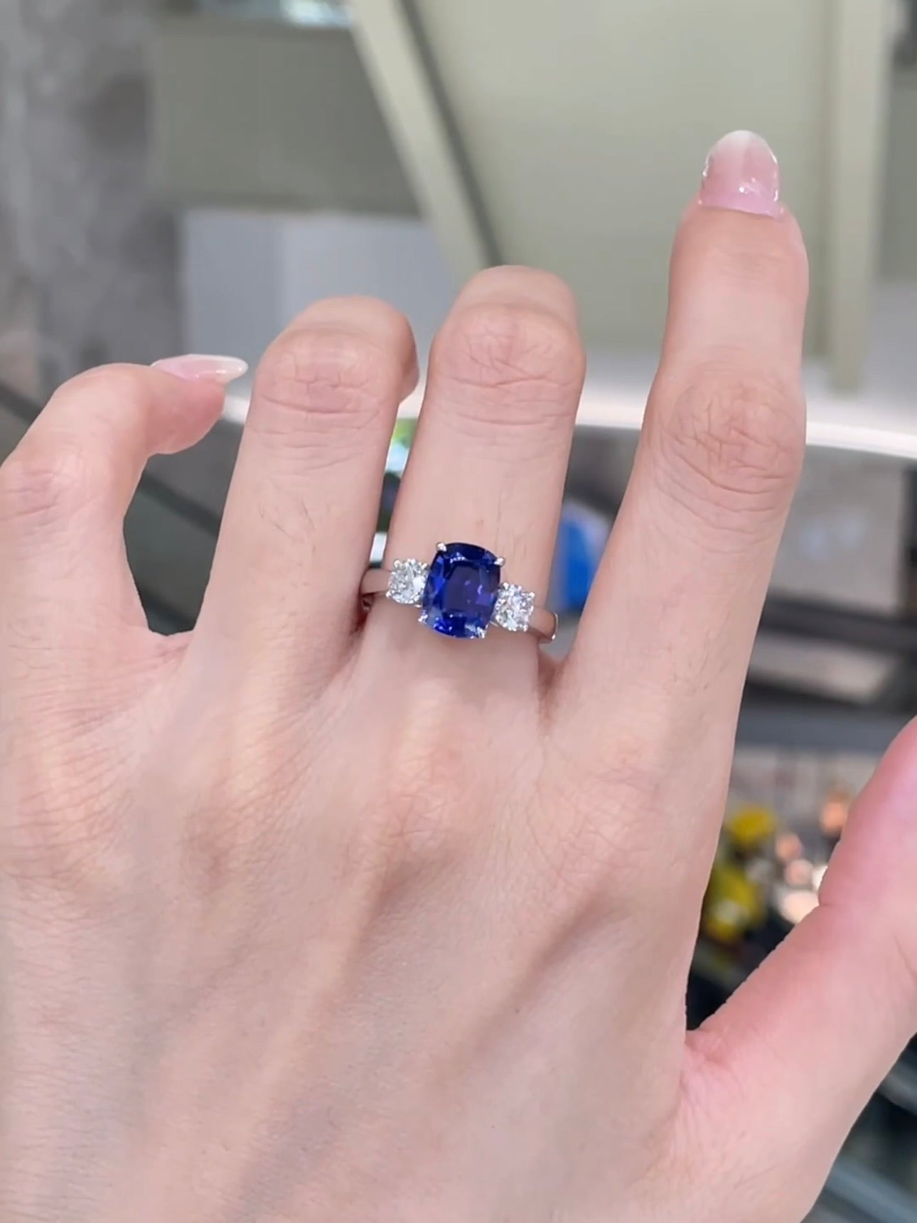 3.03 CT Royal Blue Lab-Grown Sapphire Ring | Platinum
