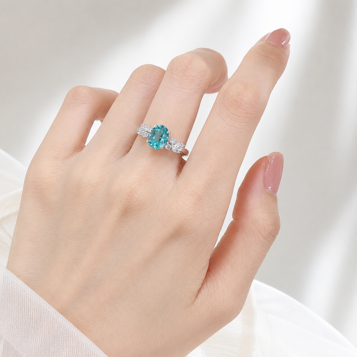 3.23 CT Lab-Grown Blue Gemstone |  Platinum Ring