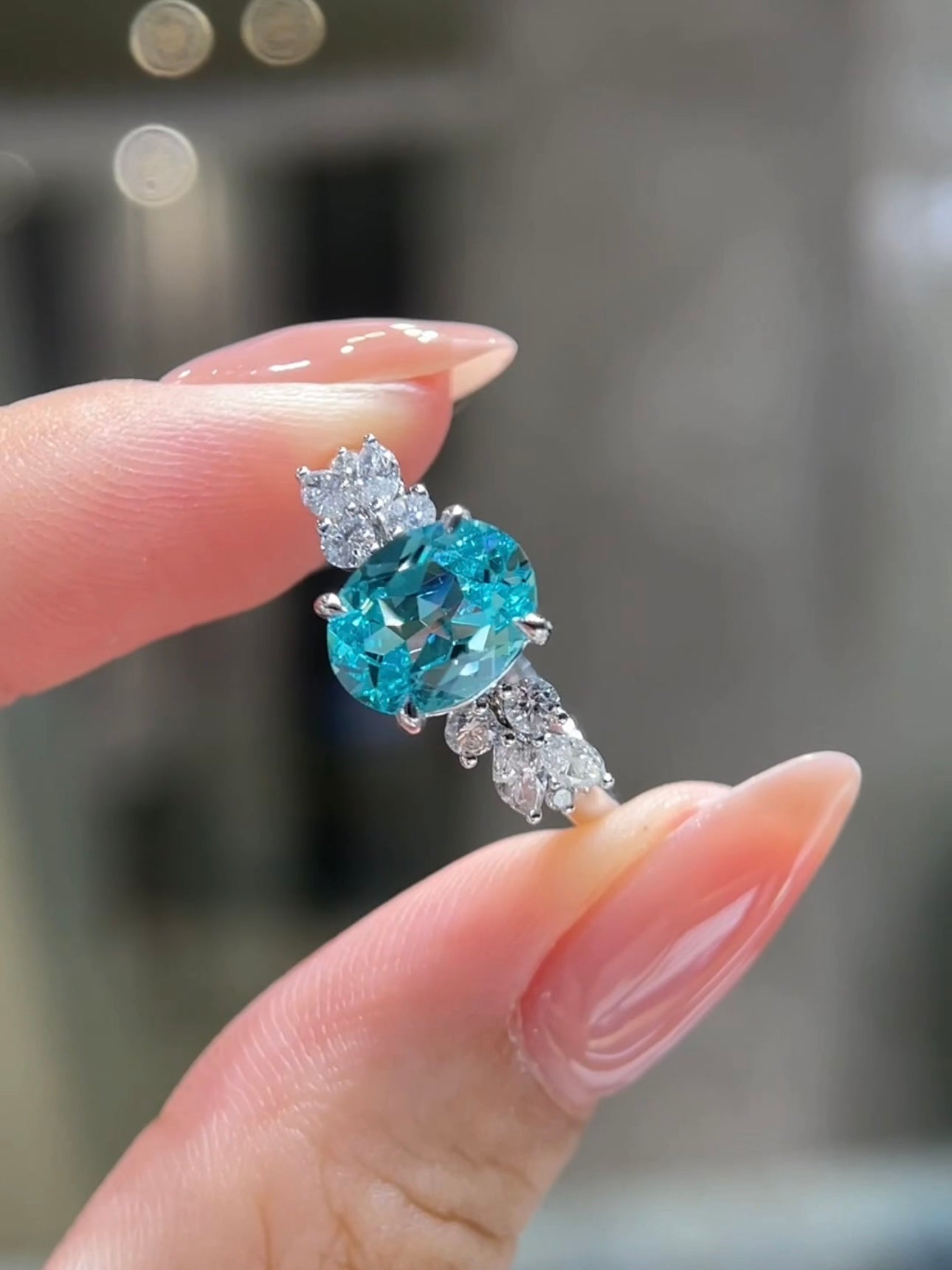 3.23 CT Lab-Grown Blue Gemstone |  Platinum Ring