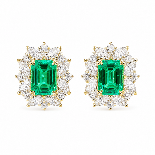 1.905 CT Emerald-Cut Lab-Grown Gemstone Stud Earrings | 14K Gold