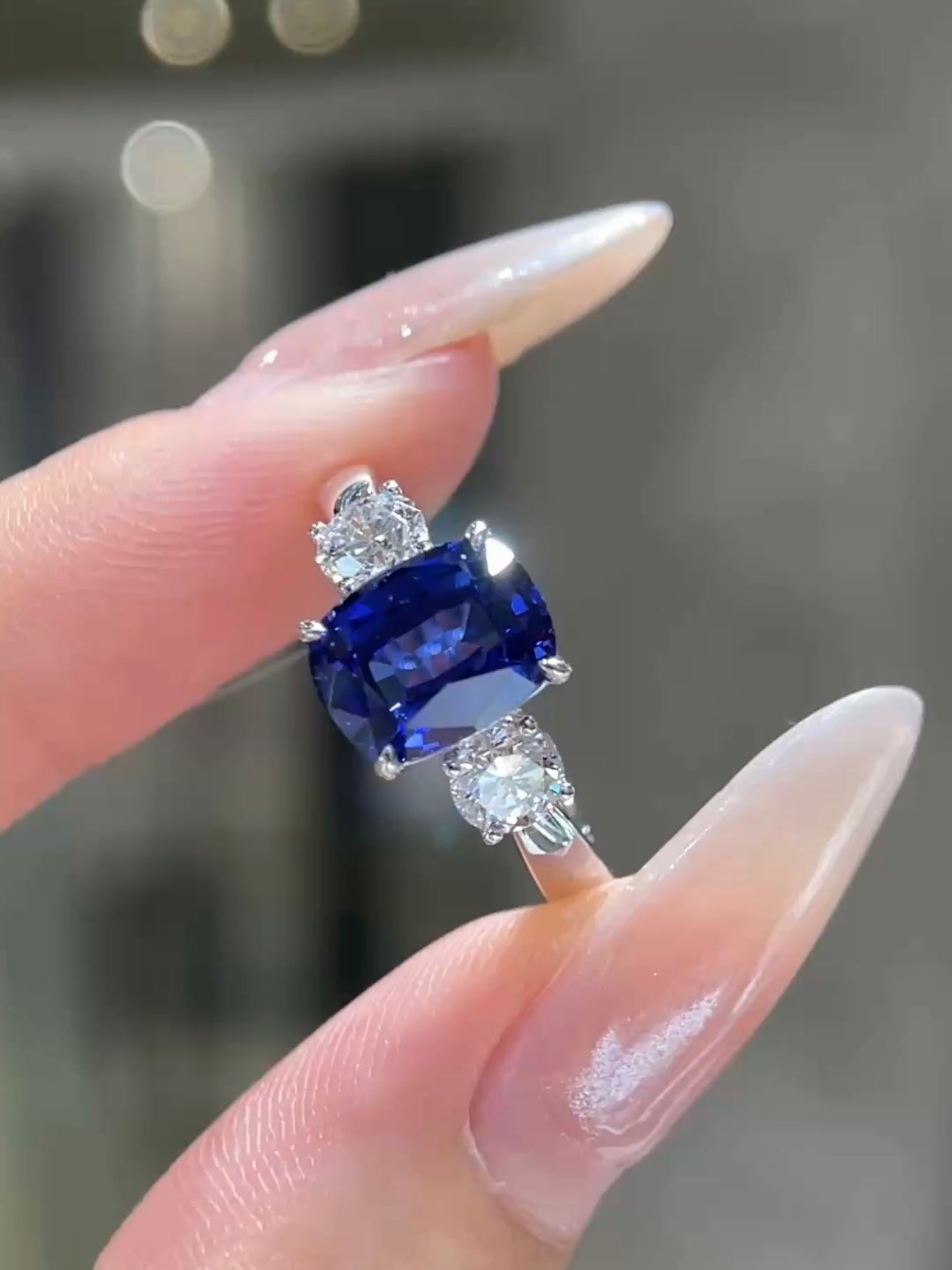 3.03 CT Royal Blue Lab-Grown Sapphire Ring | Platinum