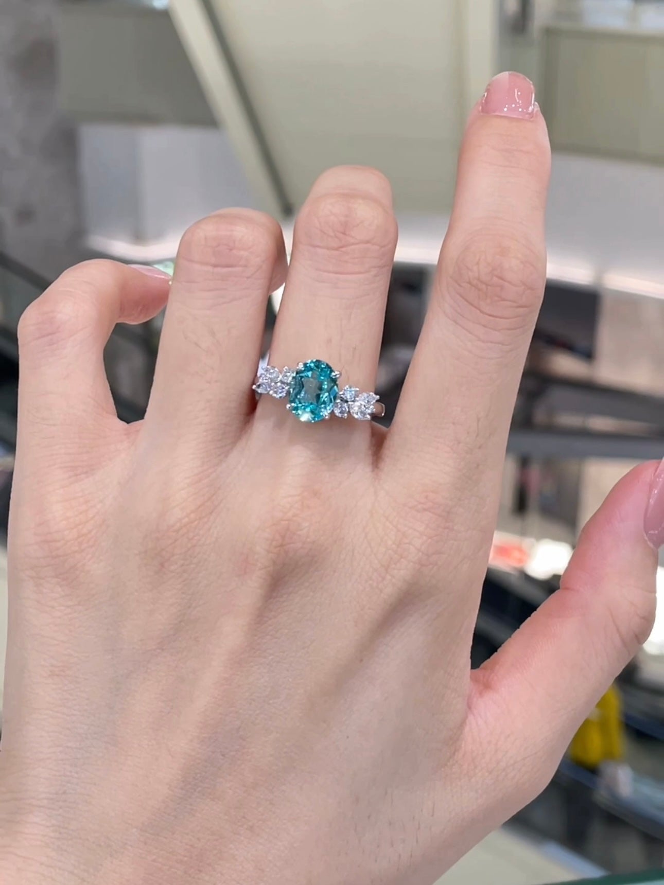 3.23 CT Lab-Grown Blue Gemstone |  Platinum Ring