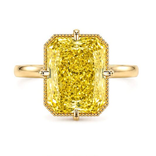 5.00 CT Fancy Vivid Yellow Radiant Lab Grown Diamond Ring | 18K Gold