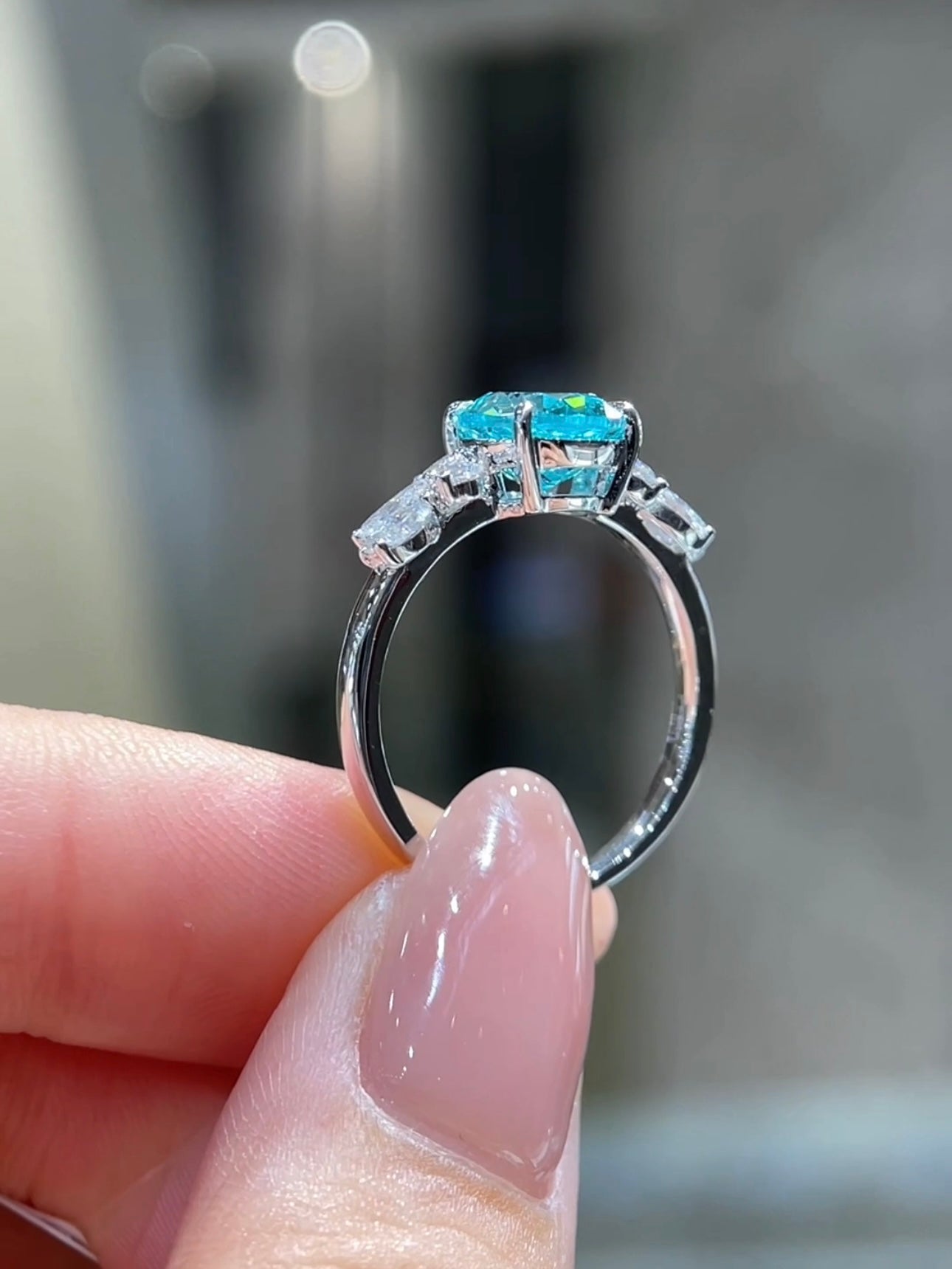 3.23 CT Lab-Grown Blue Gemstone |  Platinum Ring