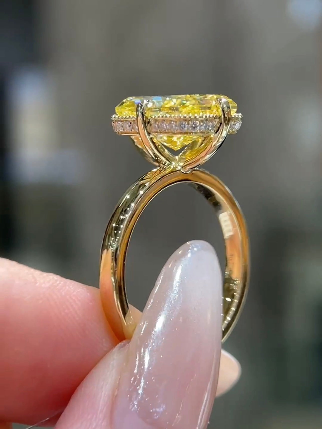 5.00 CT Fancy Vivid Yellow Radiant Lab Grown Diamond Ring | 18K Gold