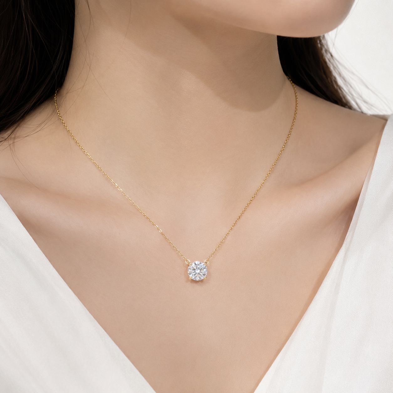 3.01 CT Round Lab-Grown Diamond Solitaire Pendant | 18K Gold | E Color VS2